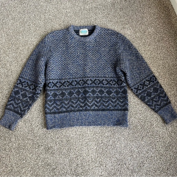Royal North Mills Outfitters Vintage Wool Blend Blue Black Chunky Sweater, Med - Picture 1 of 6